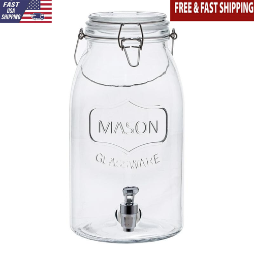 Glass Tea Beverage Dispenser 1Gal Stainless Steel Clamp 6x7.55x11.4 In W/ Lid US