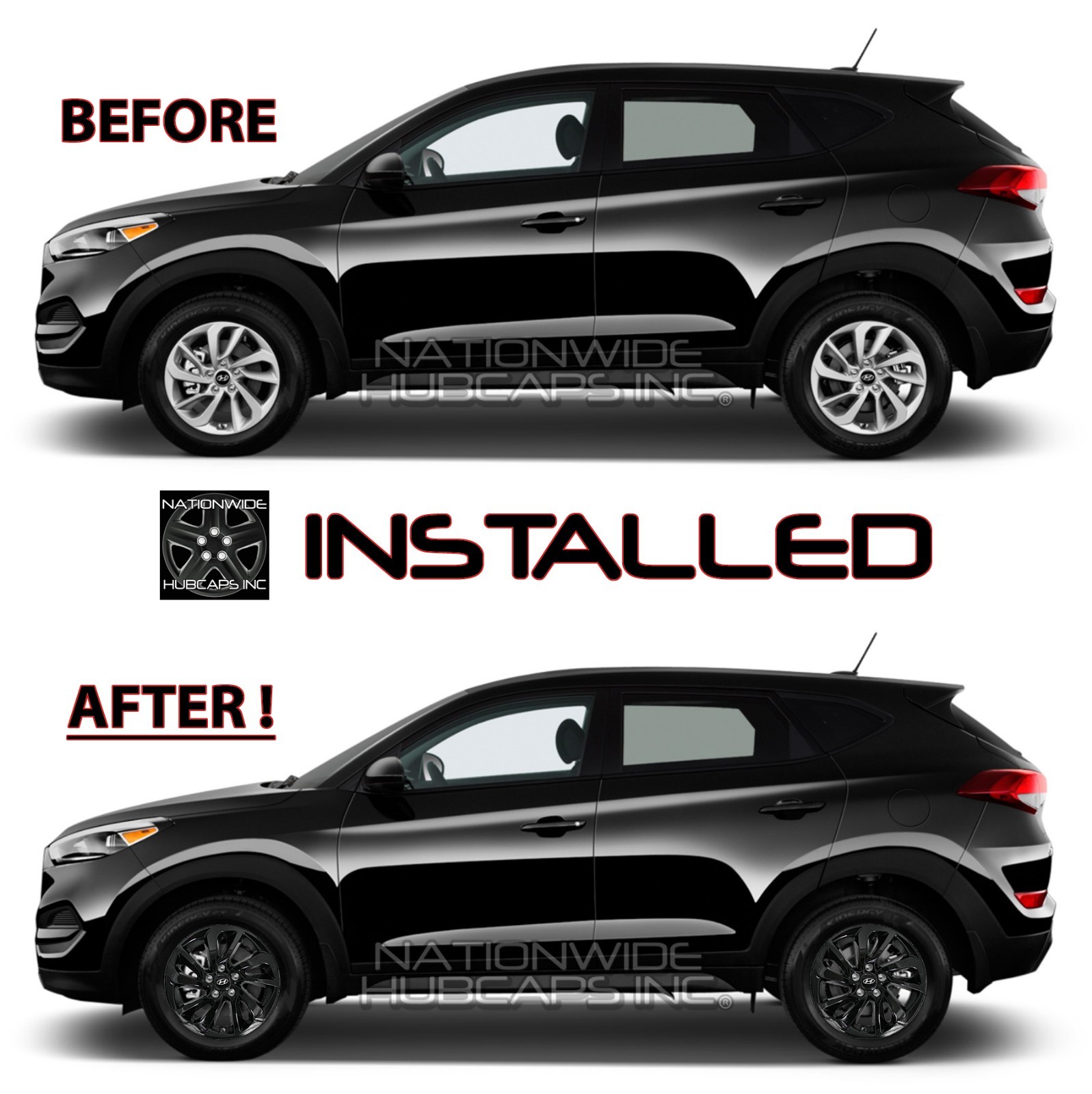 Set of 4 fit Hyundai Tucson 20162018 Black 17" Wheel Skins Hub Caps