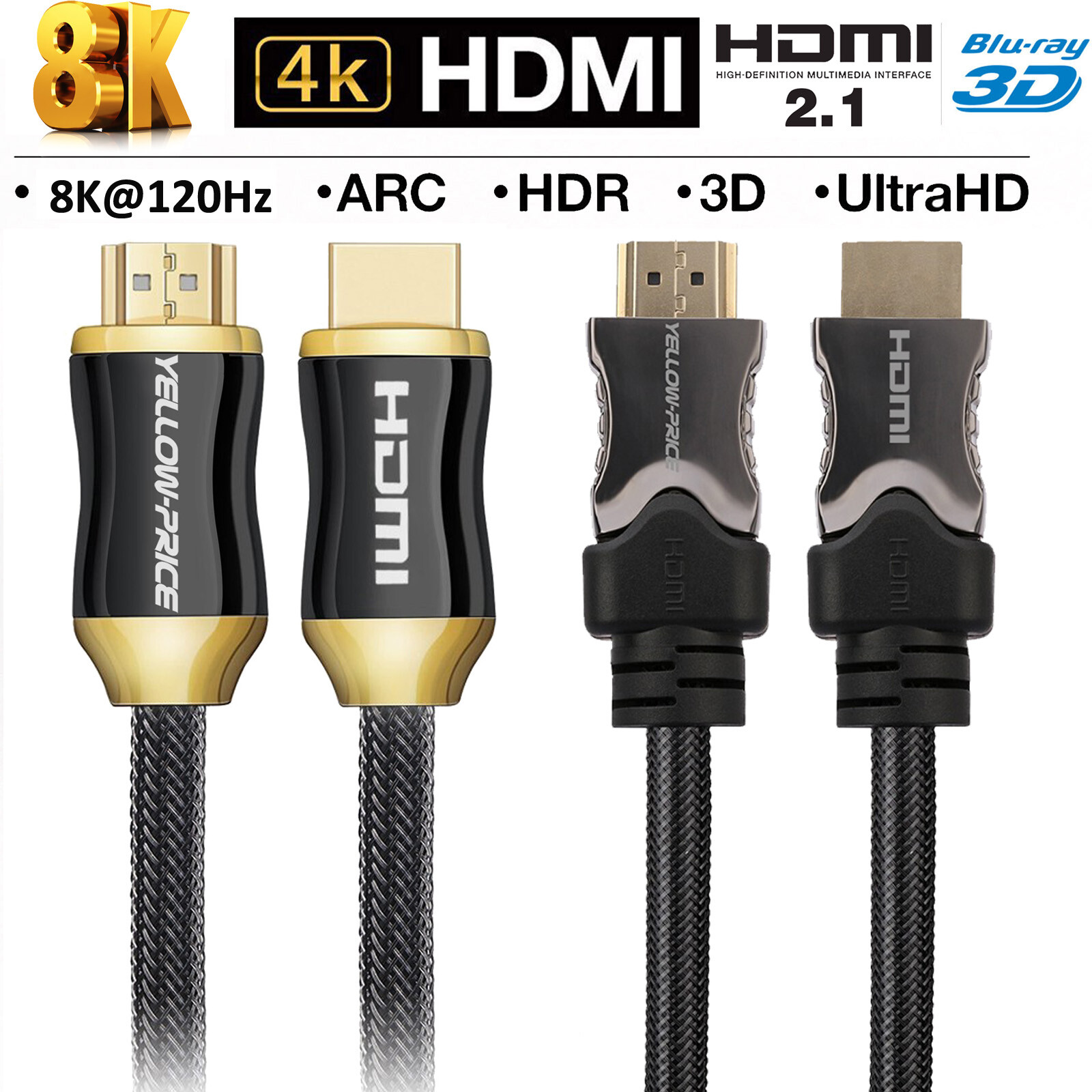 HDMI 2.1 Cable High Speed 48Gbps 8K60Hz (7680x4320) 444 HDR HDCP 2.2