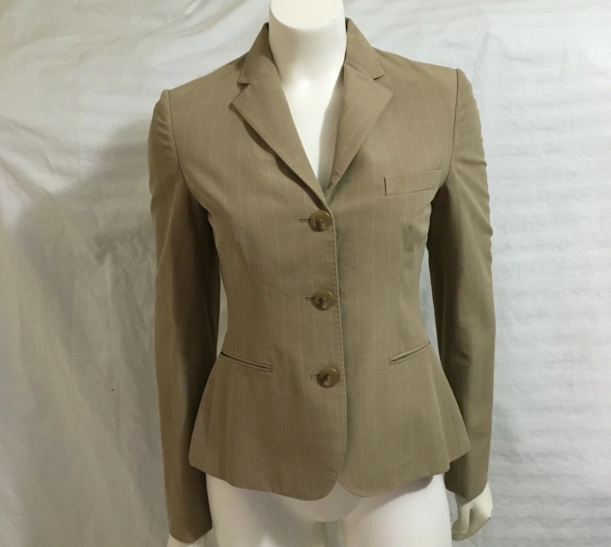 Ralph Lauren Black Label Blazer Women s Size 2 Beige Stripe Silk