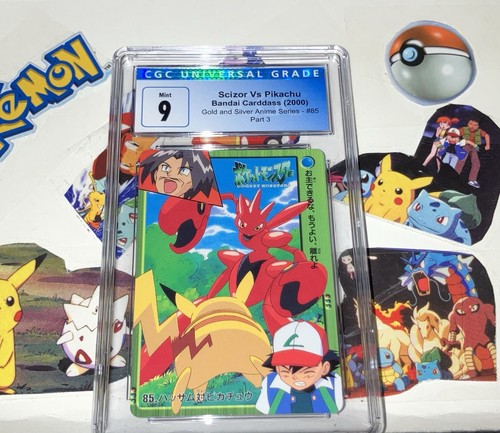 Pokémon Card Scizor Vs Pikachu CGC 9 Gem Mint, Bandai Carddass Anime #85 (1)