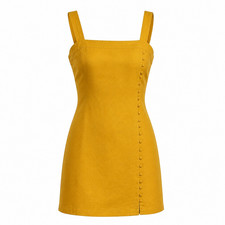 NWT FOREVER 21, Mustard Mini Dress Adjustable Straps, Side Button-Front, Size S