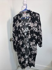 Spiritual Gangster Maya Kimono Black Floral Tie Front One Size 100 Rayon Robe