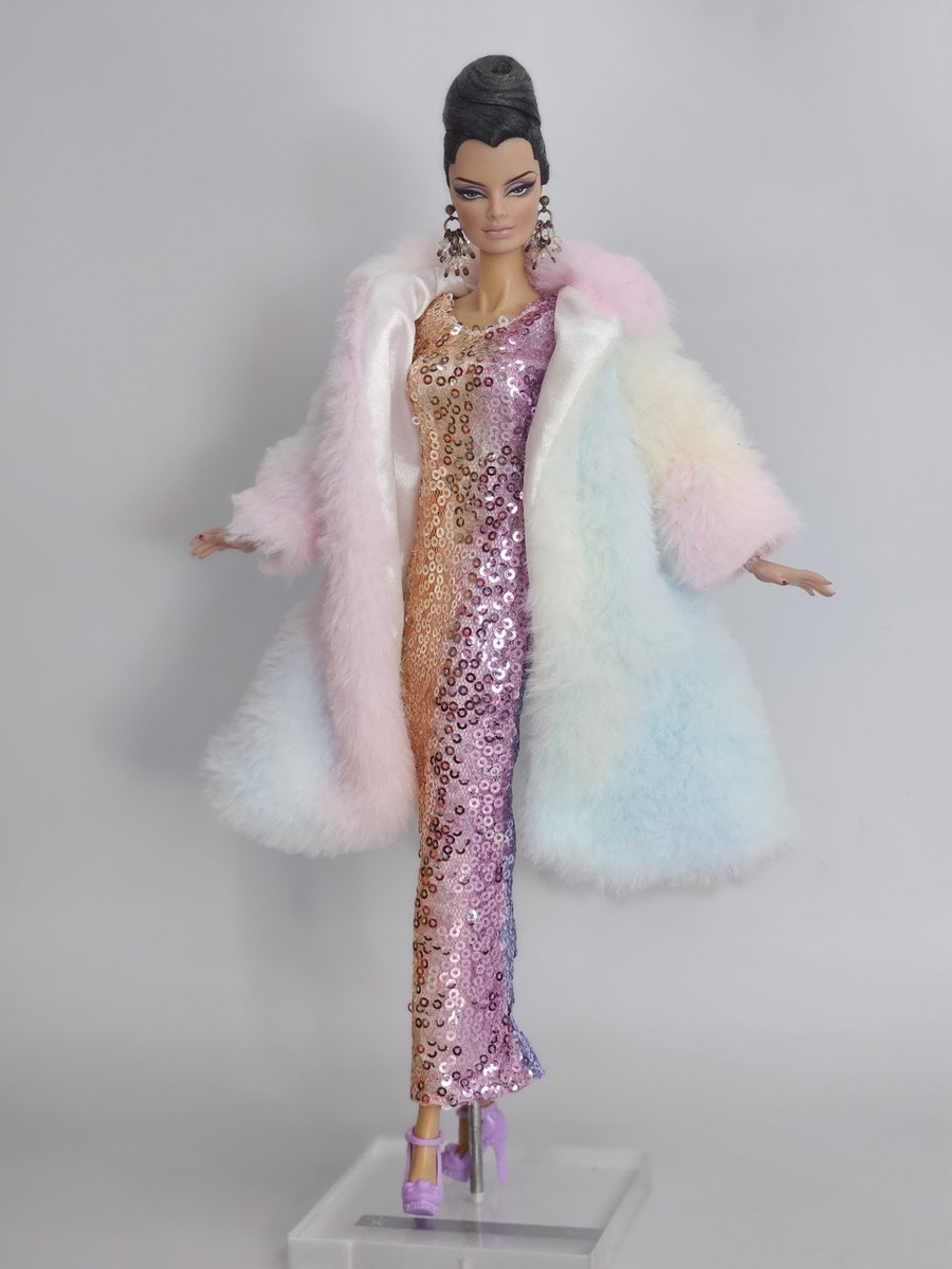 pastel winter dress Handmade Rainbow Fur Coat Outfit Gown Silkstone Fashion Royalty FR Option:Maid Dress Set Stretch Summer Women Clothing LD03Aug26 Sexy A line Square