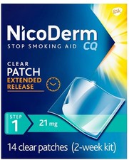 New NicoDerm CQ Nicotine Patch 21mg 14 Clear Patches 2-Week Kit, Free ship 09/26