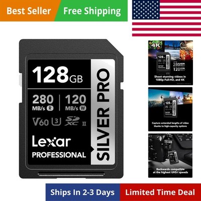 128GB Professional SILVER PRO SD Card, UHS-II, C10, U3, V60, Full HD, 4K, Up ...