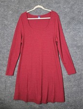 Old Navy Dress Womens XL Burgundy Red Rib Knit Fit n Flare Long Sleeve Cozy