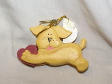 Dog with Wings Christmas Ornament Iridescent Glittered with Red Heart 3.5" Puppy