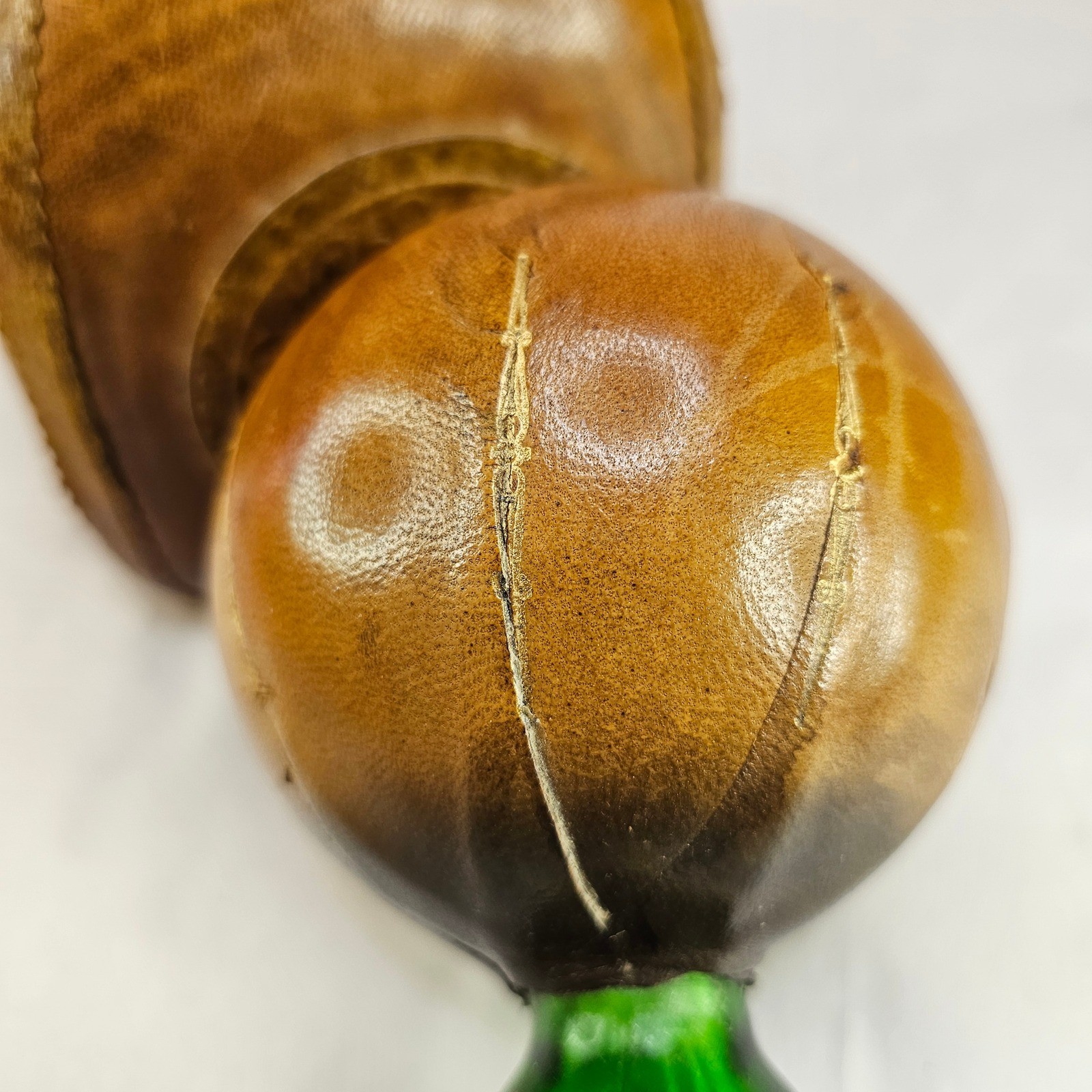 Vintage Brown Leather Decanter Bottle w/ Ball Stopper Rustic Neck Made in Italy