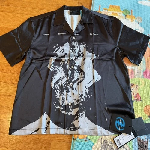 NEW WITH TAGS - CEEC LA BLACK SHORT SLEEVED BUTTONED UP SHIRT - SIZE LARGE L - product listing photo