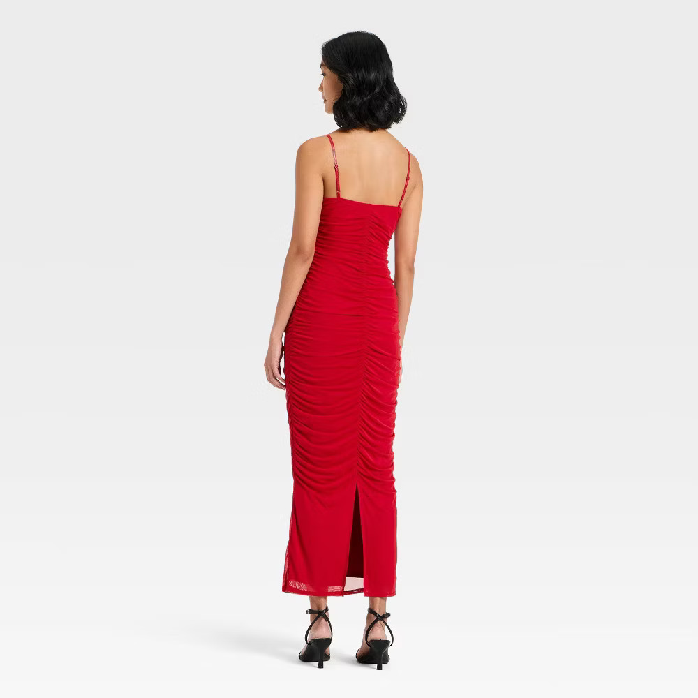 Women's Ruched Midi Slip Dress - A New Day Dark Red M