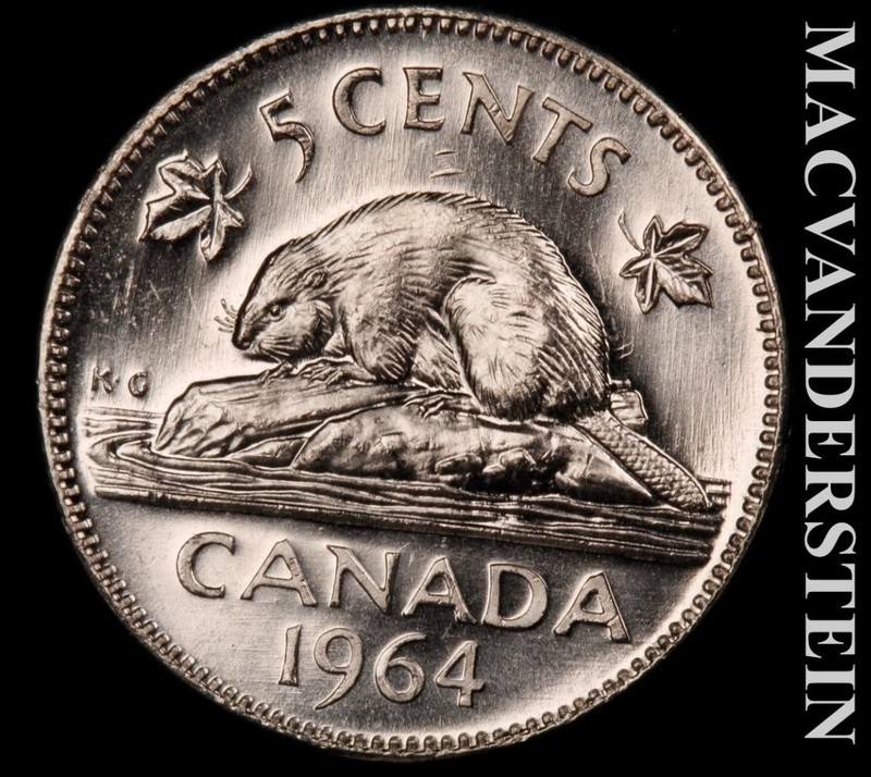 Canada: 1964 Five Cents- Proof Like- Choice Gem Brilliant Unc- No Reserve #L7199