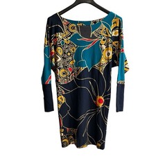 French Connection Dress Womens L Blue Metallic Shift Abstract Artsy Indie Party