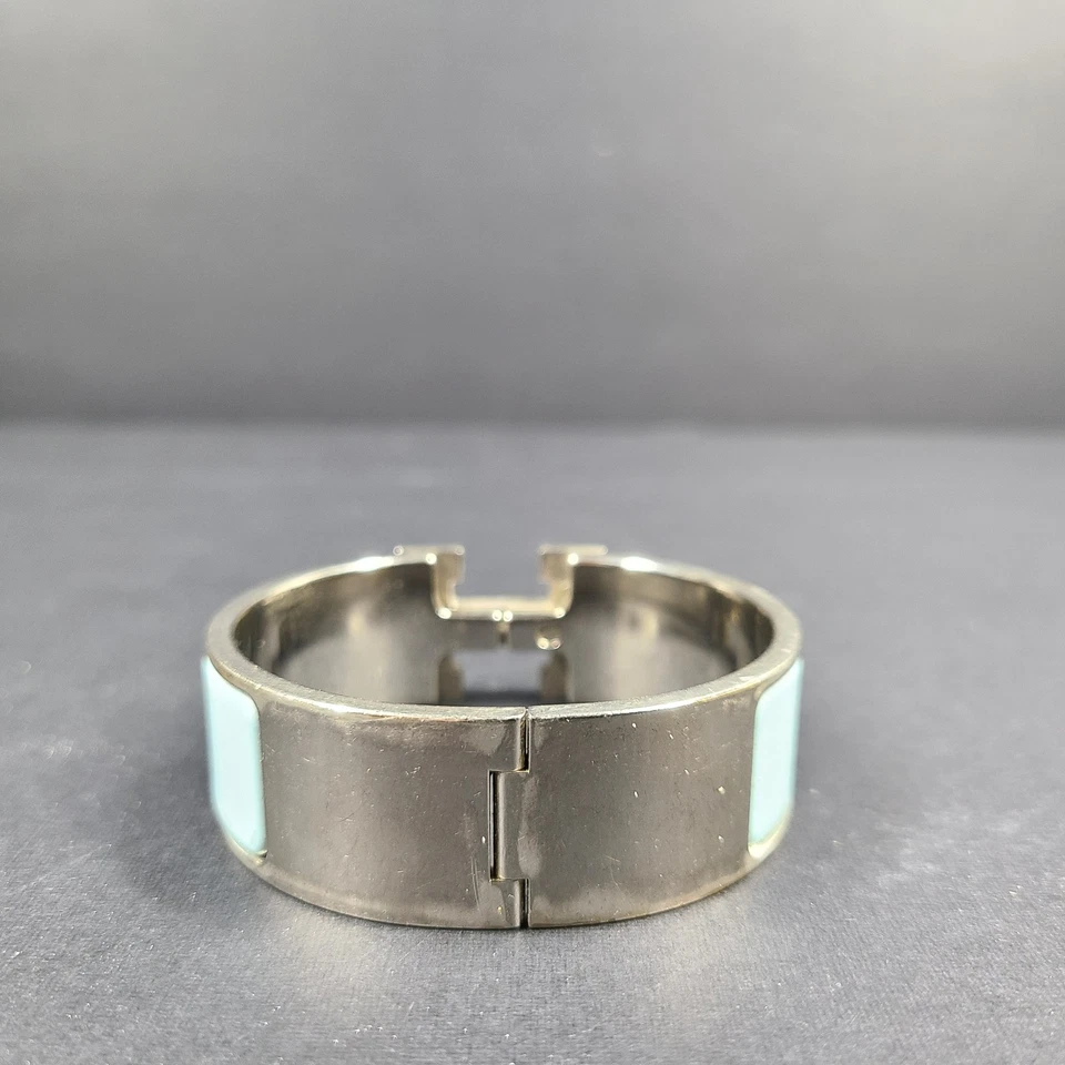 Pulsera Hermes Clic Clac H Esmalte Plateado Azul Claro Ancho PM 100% Auténtica Foto 4 de 4