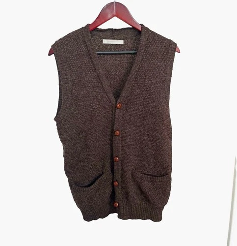 Number (N)ine AW02 Nowhere Man Brown Wool Buttoned Knit Vest - product listing photo