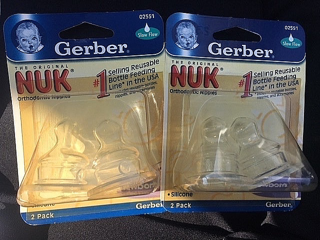 2 Gerber NUK Orthodontic Silicone Bottle Nipples Narrow Newb