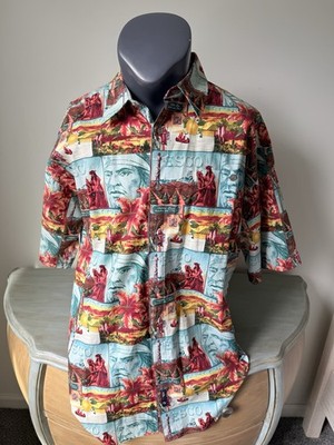 Vintage ESCO Island Stamp Print Shirt XXL Retro Cuban Graphic Button Up 2xL