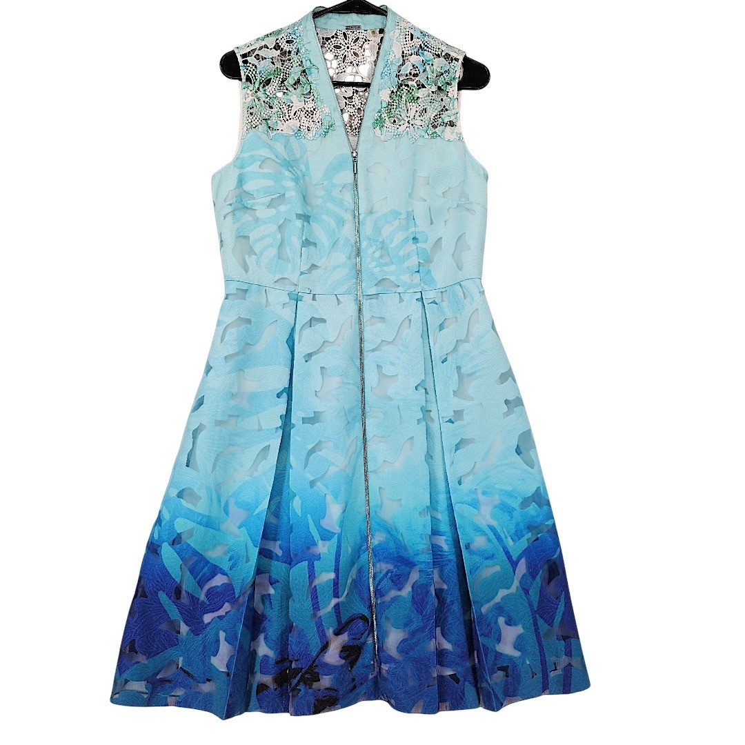 lace yoke floral flare dress Floral Embroidered Appliqu Illusion Yoke Fit & Flare Cocktail Dress  (Women)