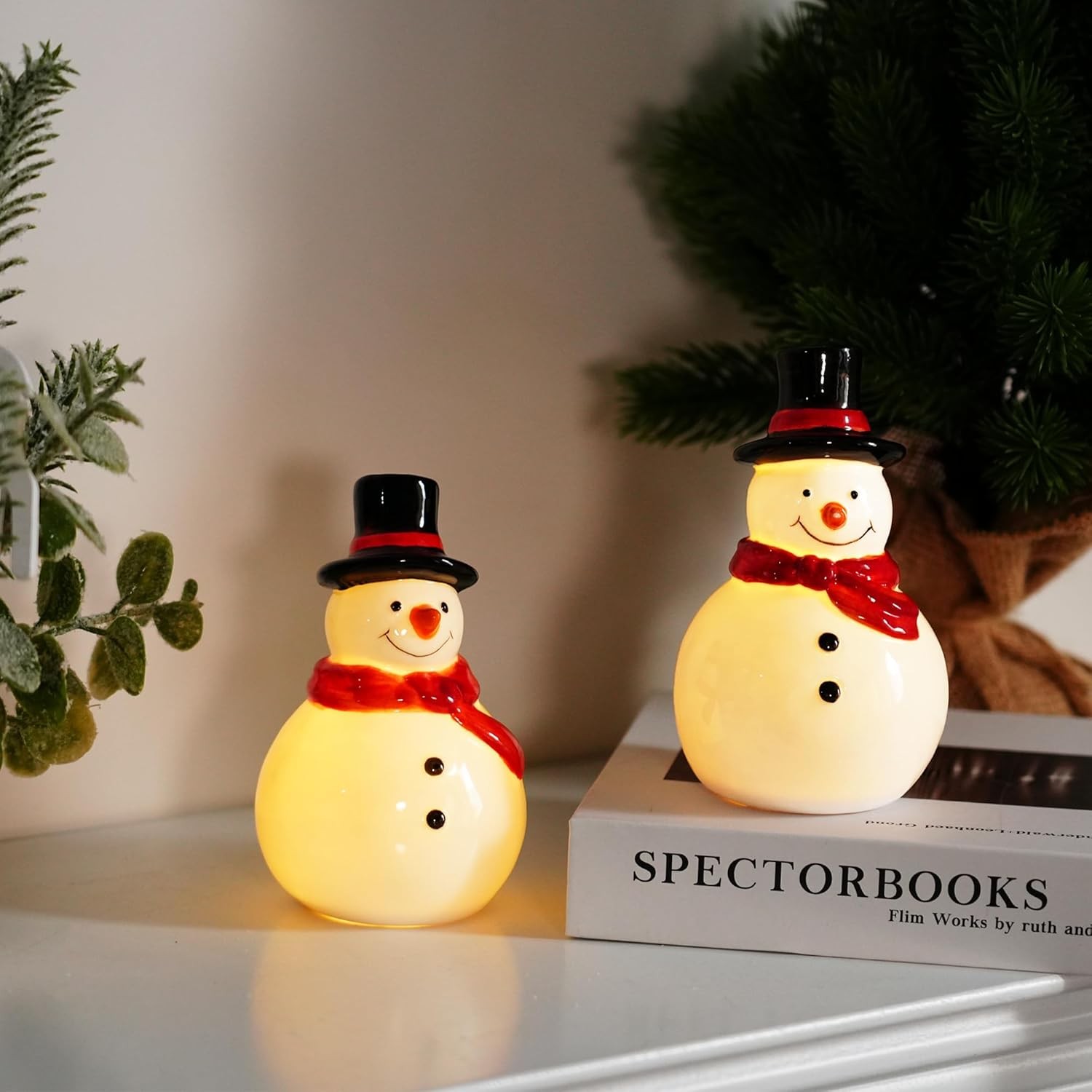 LED Lighted Snowman Figurines 3 Pack Ceramic Tabletop Indoor Winter Xmas Decor