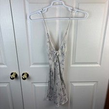 Victoria's Secret Nightie Slip Dress Silk Floral Blue White Large L Sleeveless