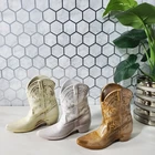 Frankoma Pottery USA Cowboy Boot Vase 4.5" Lot of 3 #134 Brown White Yellow