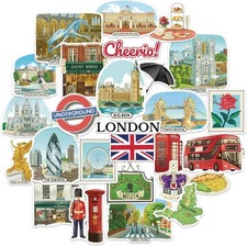 Navy Peony Bustling London Travel Stickers (28pcs) - Gouache Vibrant Colors