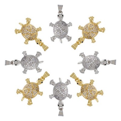 1box 8pcs 2 colors Brass Micro Pave Clear Cubic Zirconia Pendants Tortoise