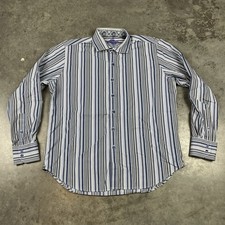 Robert Graham Dress Shirt Mens Large Blue Stripes Preppy Long Sleeve Preowned