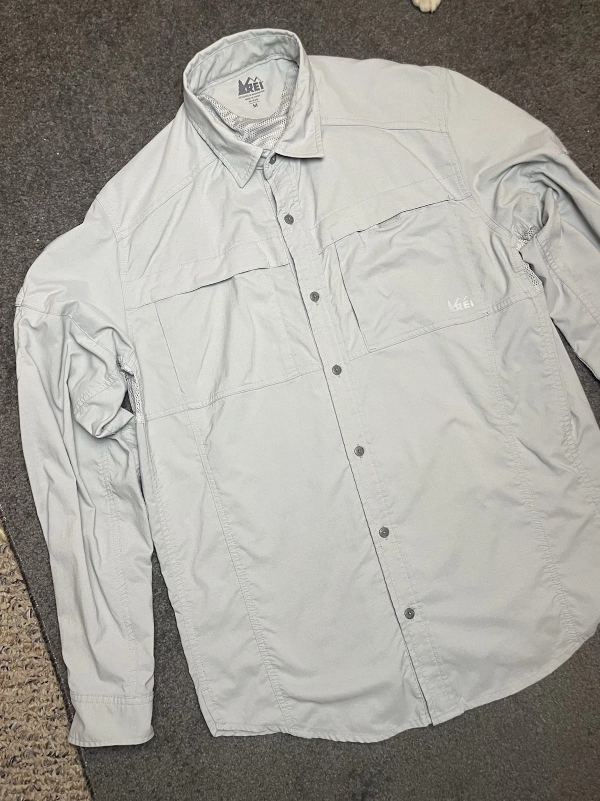 REI Button Up Shirt Size Medium Gray Utility Tactical Camp Hike Trail