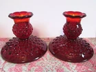 Vintage Ruby Red Hobnail Candle Holders - Pair, #3974