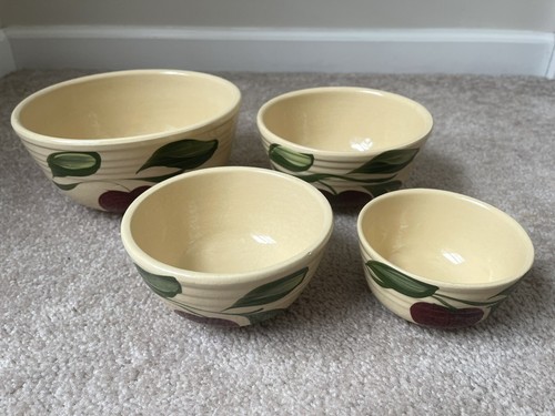 4 Vintage Watt Ovenware Mixing Nesting Bowl Set 3-Leaf Apple 04 05 06 & 07 - Picture 2 of 12