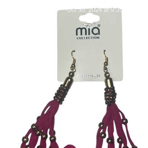 Orecchini Collezione Mia Pendenti Rossi 4” Perline Boho Costume Gioielli Nuovi - Foto 3 di 4