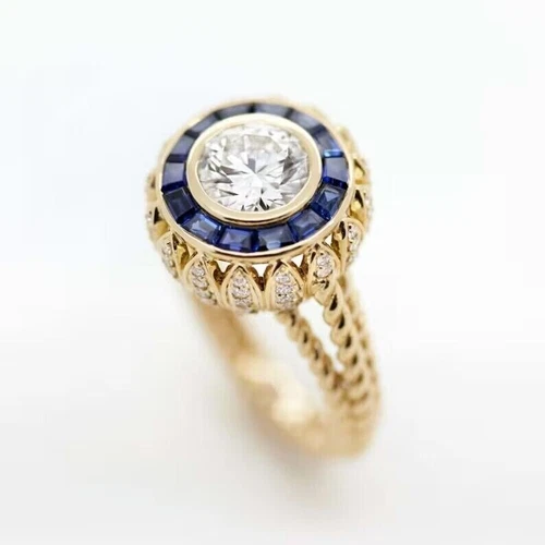 2Ct Round Cut Simulated Diamond Wedding Evil Eye Ring 14k Yellow Gold Plated