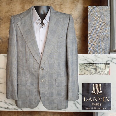 Lanvin Vintage Sport Coat Blazer Mens 38R Gray Plaid