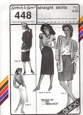 Stretch & Sew 448 Straight Skirts Sewing Pattern Hips 32''- 48''