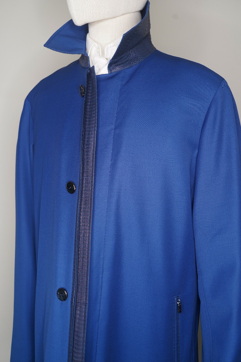 New ZILLI $12500 Wool Snake Python Detail Blue Dress Coat Jacket