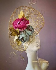 Royal Ascot Fascinator Kentucky Derby Hat Gold Blue Peony Berry Pink ish Purple