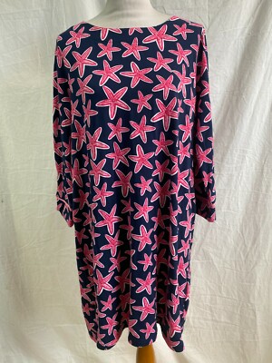 NWT Crown & Ivy Womens Blue & Pink Starfish Print Shift Dress Ribbon Tie Back XL