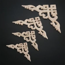 Vintage European Corner Flower Wooden Onlay Applique Unpainted Craft Decoration