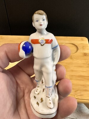 Young Football Soccer Player Dynamo Vintage Porcelain Soviet Figurine USSR 1950s