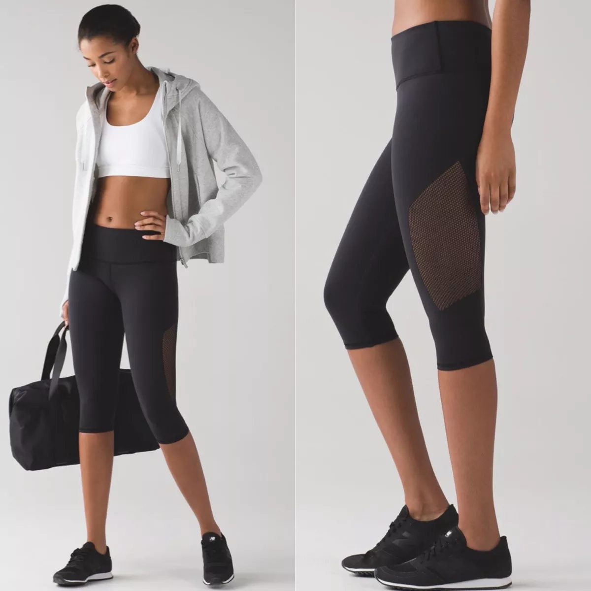 Lululemon Reveal Small Leggings Cropped Black Solid Mesh Capri Workout  Stretch