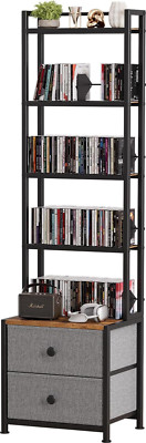 5-Tier CD/DVD Storage Rack with Drawer, Adjustable Media Organizer for Home Offi