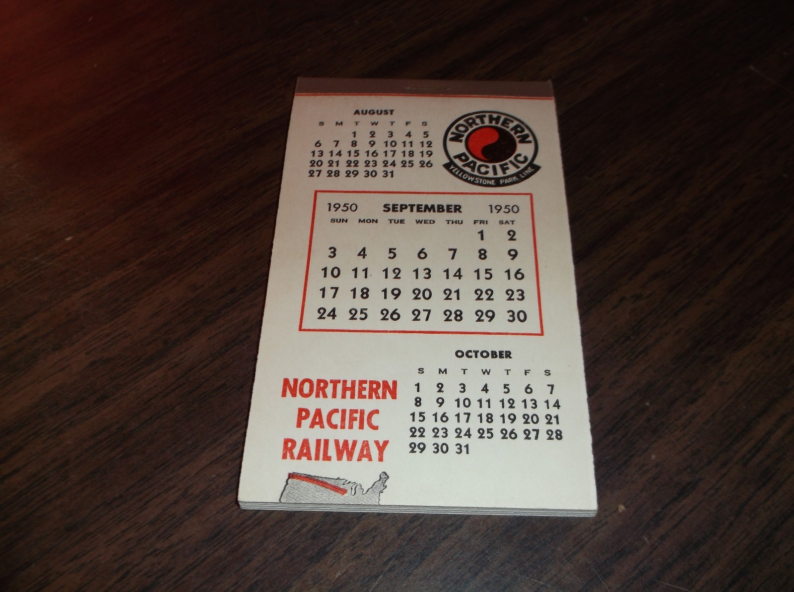 SEPTEMBER 1950 NORTHERN PACIFIC PASSENGER TRAIN CALENDAR NOTE PAD | eBay september-1950-northern-pacific-passenger-train-calendar-note-pad-ebay