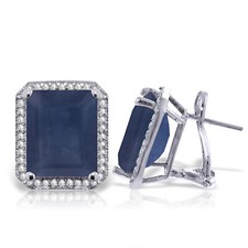 14K. SOLID GOLD FRENCH CLIPS EARRING WITH DIAMONDS & SAPPHIRES