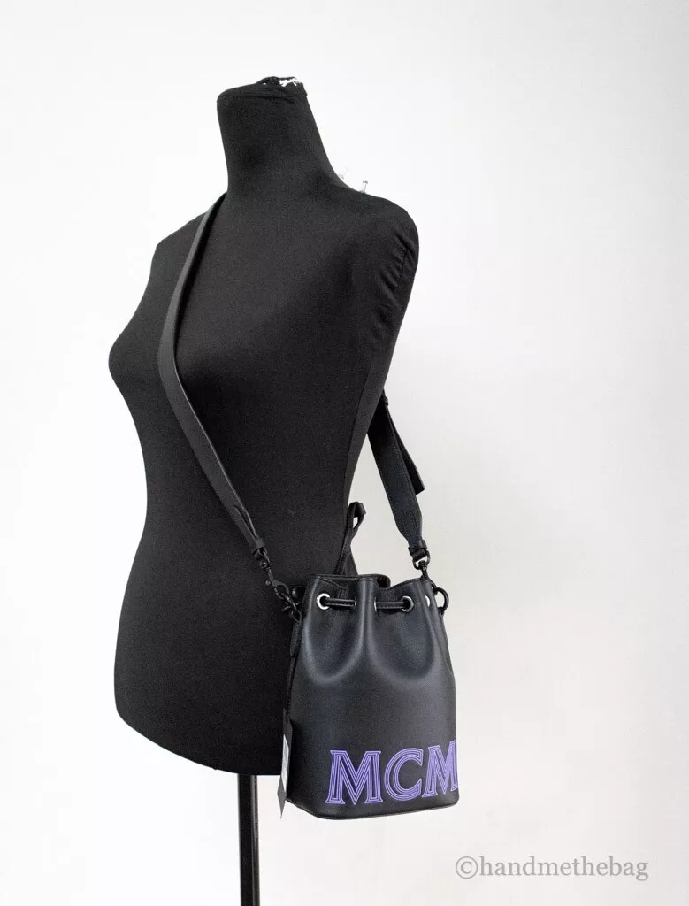 Mcm black top bucket bag