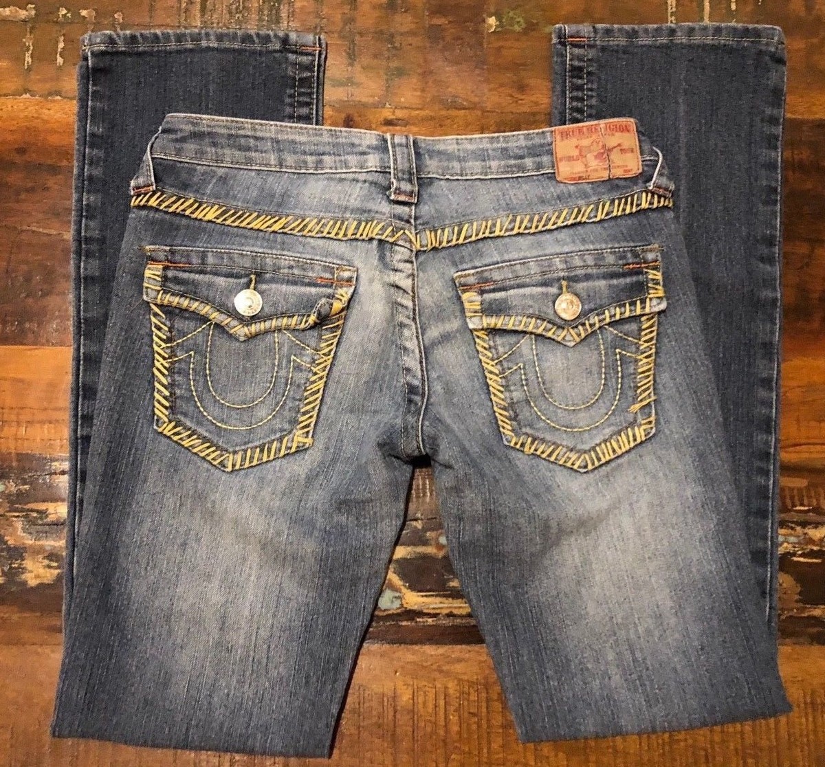 True Religion Women's Billy Boot Cut Thick Yellow Stitch Button