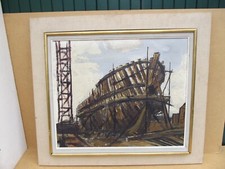 ancien tableau hst chantier maritime midi de la France  Séte ?? bateau à quai