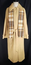 Vintage - SMUG Women's Overcoat w. Zip In Lining and Scarf - Beige / Brown Plaid