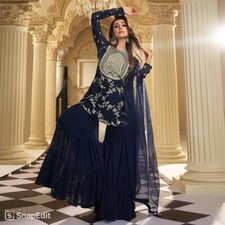 Sharara Dress Suit Indian Pakistani Ethnic Wedding Salwar Kameez Top Pent Plazo