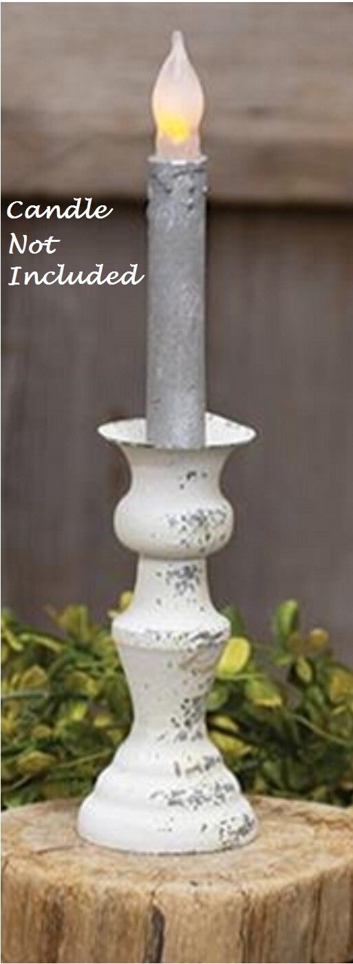 NEW Shabby White TAPER CANDLE HOLDER 5.5" Tall Metal Chippy Cottage Farmhouse